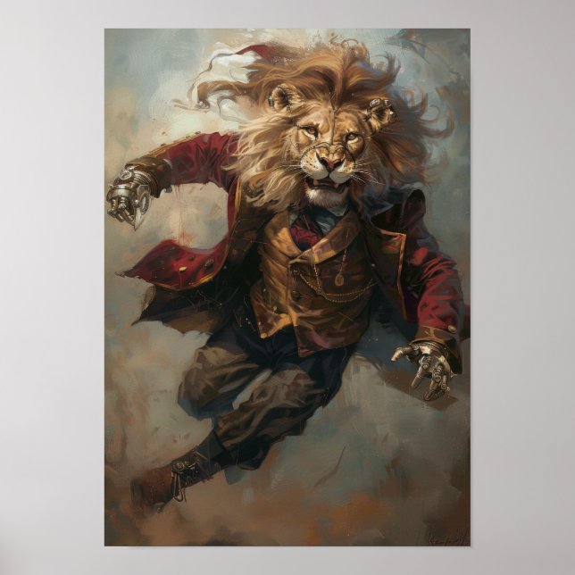 Poster du lion Steampunk | Lion Artistique en Clo  (Devant)