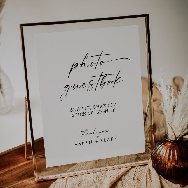 Poster du livre d'or du Mariage Photo Modern Scrip (Modern Script Wedding Photo Guest Book Poster)