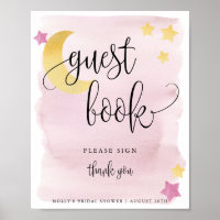 Poster du livre d'or sur la Lune, Baby shower rose