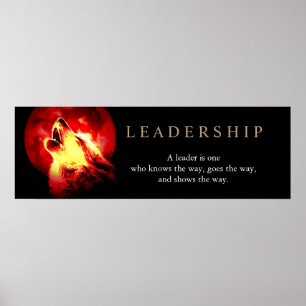 Poster du loup de leadership à pleine lune de nuit