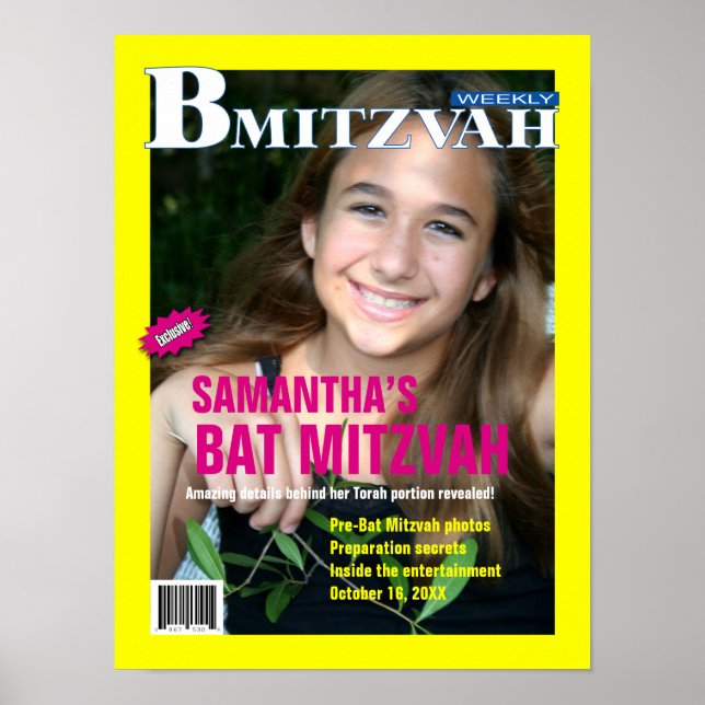 Poster du magazine bat mitzvah rose jaune (Devant)