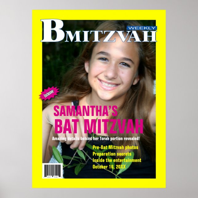 Poster du magazine bat mitzvah rose jaune (Devant)