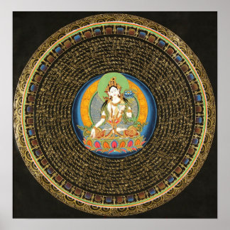 Poster du Mantra Tara Blanc Mandala Thangka