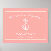 Poster du Mariage d'Ancres nautiques corail