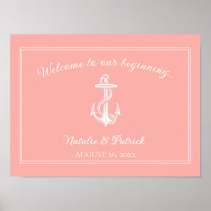 Poster du Mariage d'Ancres nautiques corail