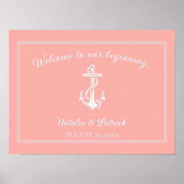 Poster du Mariage d'Ancres nautiques corail (Devant)