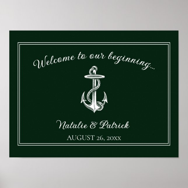 Poster du Mariage d'Ancres nautiques Emerald Green (Devant)