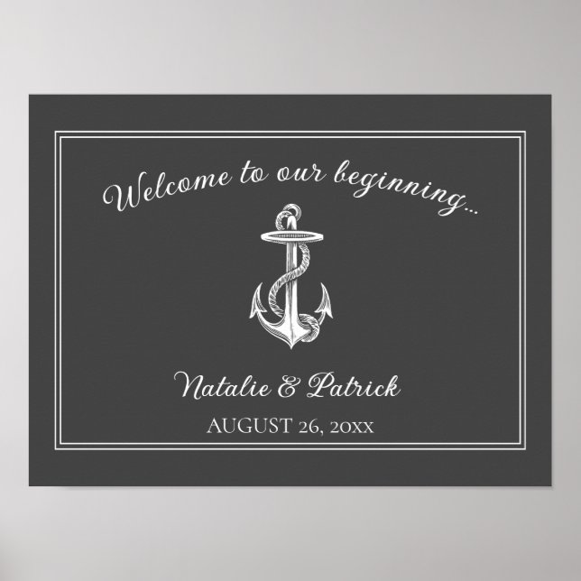 Poster du Mariage d'Ancres nautiques gris (Devant)