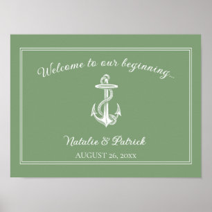 Poster du Mariage d'Ancres nautiques Moss Green