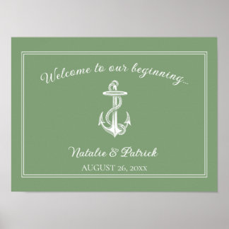 Poster du Mariage d'Ancres nautiques Moss Green