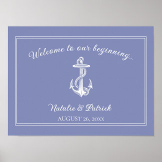 Poster du Mariage d'Ancres nautiques Periwinkle