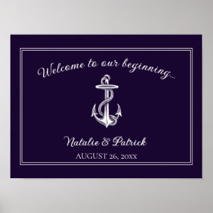 Poster du Mariage d'Ancres nautiques violet