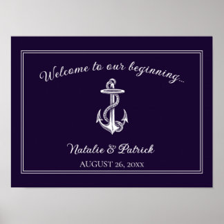 Poster du Mariage d'Ancres nautiques violet