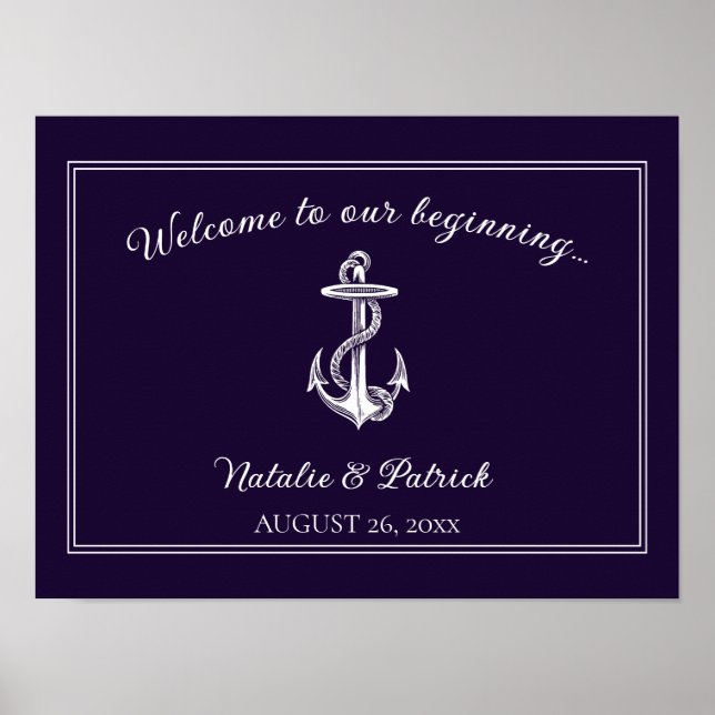 Poster du Mariage d'Ancres nautiques violet (Devant)