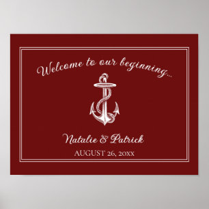 Poster du Mariage d'Ancres Red Nautical