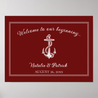 Poster du Mariage d'Ancres Red Nautical