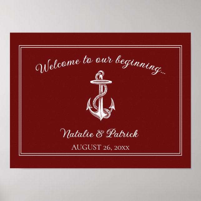 Poster du Mariage d'Ancres Red Nautical (Devant)