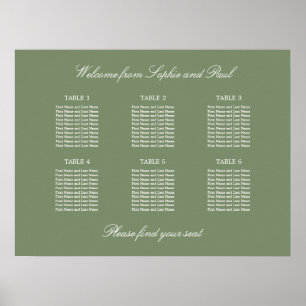 Poster du Mariage de 6 tables Sage Green