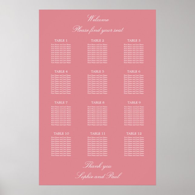 Poster du Mariage de table Blush Pink 12 (Devant)