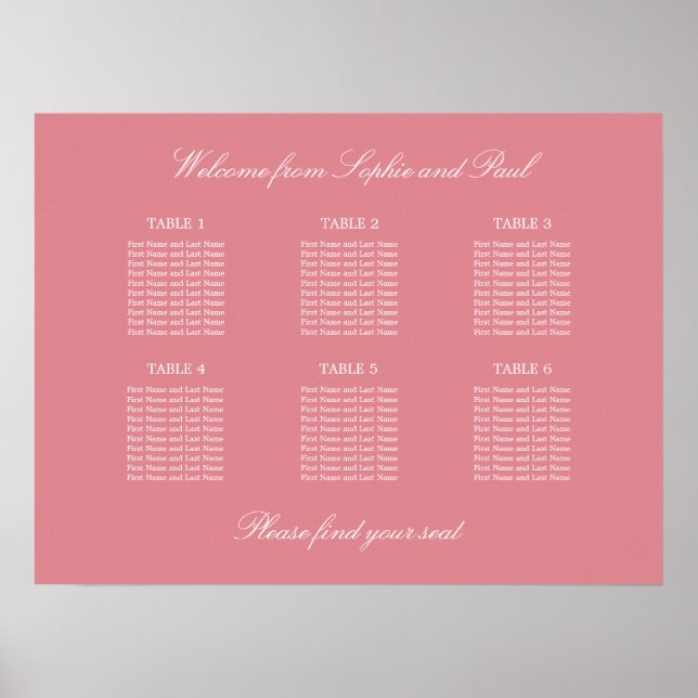 Poster du Mariage de table Blush Pink 6 (Devant)