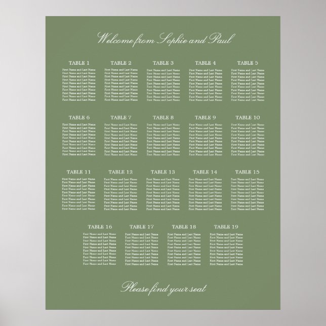 Poster du Mariage de table Sage Green 19 (Devant)