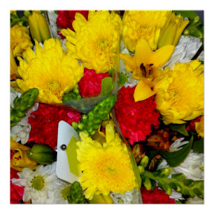 Poster du mélange de fleurs rouges jaunes