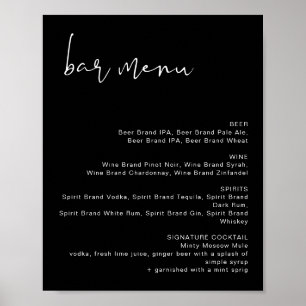 Poster du menu de la barre de Mariage de JOVI Edgy