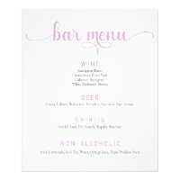 Poster du menu de la barre de Mariages rose et bla