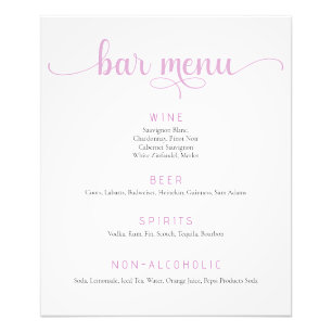 Poster du menu de la barre de Mariages rose et bla