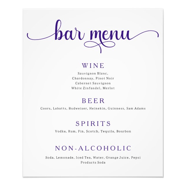 Poster du menu de la barre de Mariages violet et b (Devant)