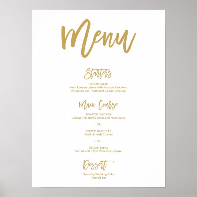 Poster du menu du Mariage d'or à la main chic (Devant)