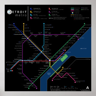 Poster du métro de Détroit 32" x 32" (noir)