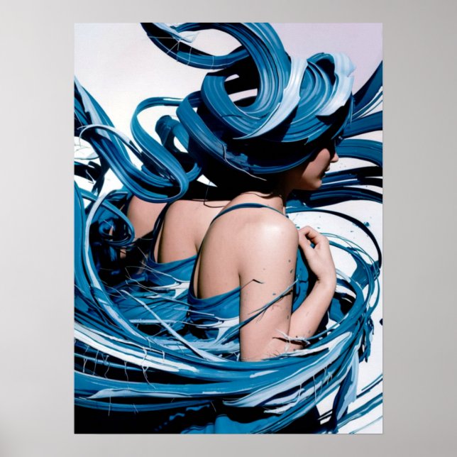 Poster du modèle féminin Blue Swirl Imprimer Mur A (Devant)