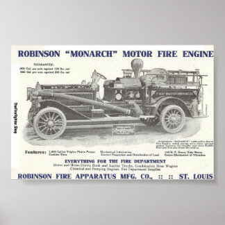 Poster du moteur de feu Robinson "Monarch" 1913