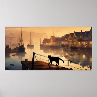 Poster du mur d'aquarelle de chat noir