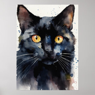 Poster du mur d'aquarelle de chat noir