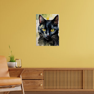 Poster du mur d'aquarelle de chat noir
