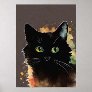 Poster du mur d'aquarelle de chat noir