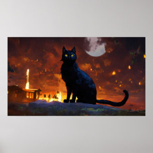 Poster du mur d'aquarelle de chat noir