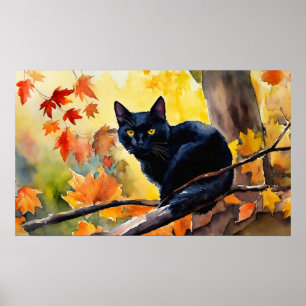 Poster du mur d'aquarelle de chat noir