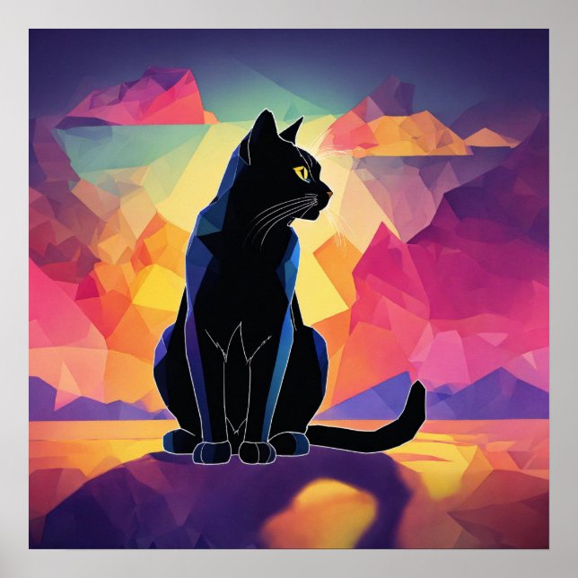 Poster du mur d'aquarelle de chat noir (Devant)