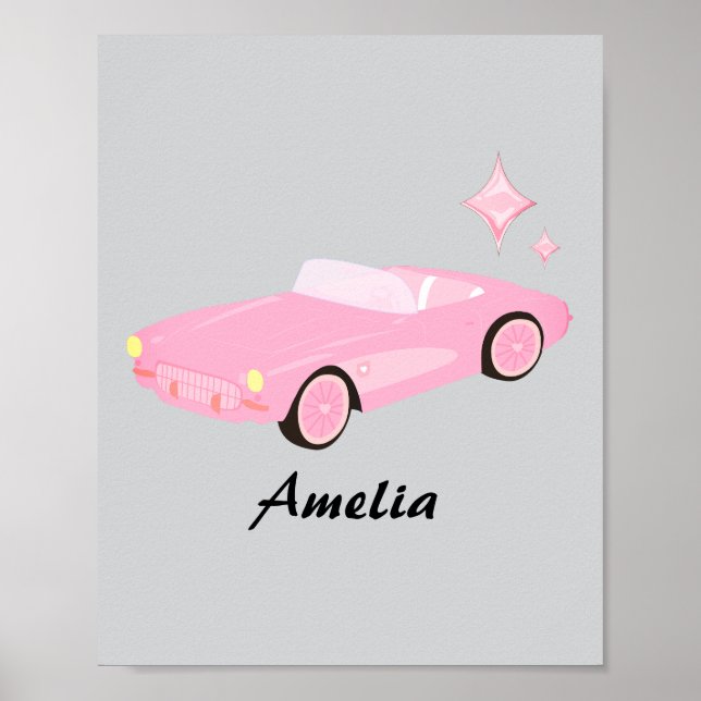 Poster du nom d'enfant convertible en rose rétro (Devant)
