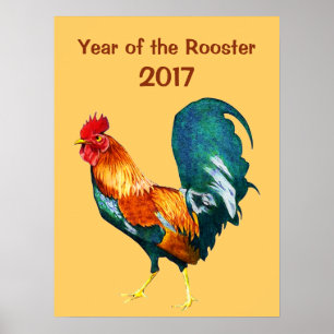 Poster du Nouvel An Chinois du Rooster Rouge 2017