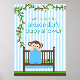 Poster du petit singe dans un Baby shower de bébé 