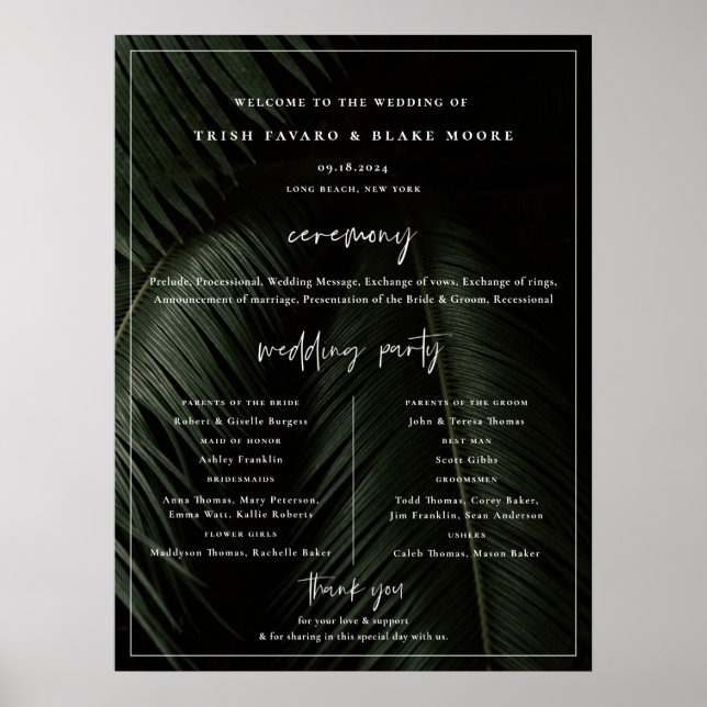 Poster du programme de mariage Moody Tropics (Devant)