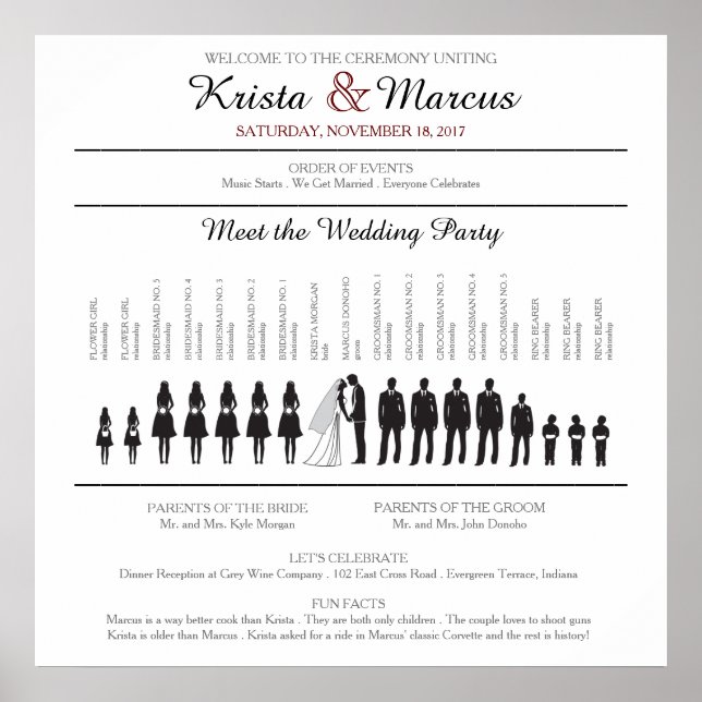 Poster du programme de mariage Silhouettes simple (Devant)
