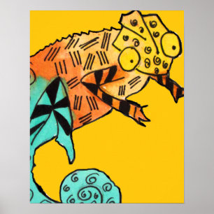 Poster du reptile Chameleon d'encre jaune