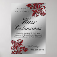 Poster du salon de coiffure Argent Rouge Feuilles