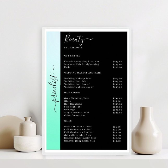 Poster du salon Ombre & Black Pricelist (Ombre Green & Black Pricelist Salon Poster)