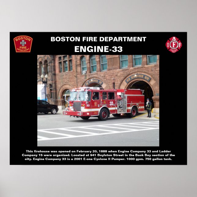 Poster du service d'incendie de Boston Engine-33 (Devant)